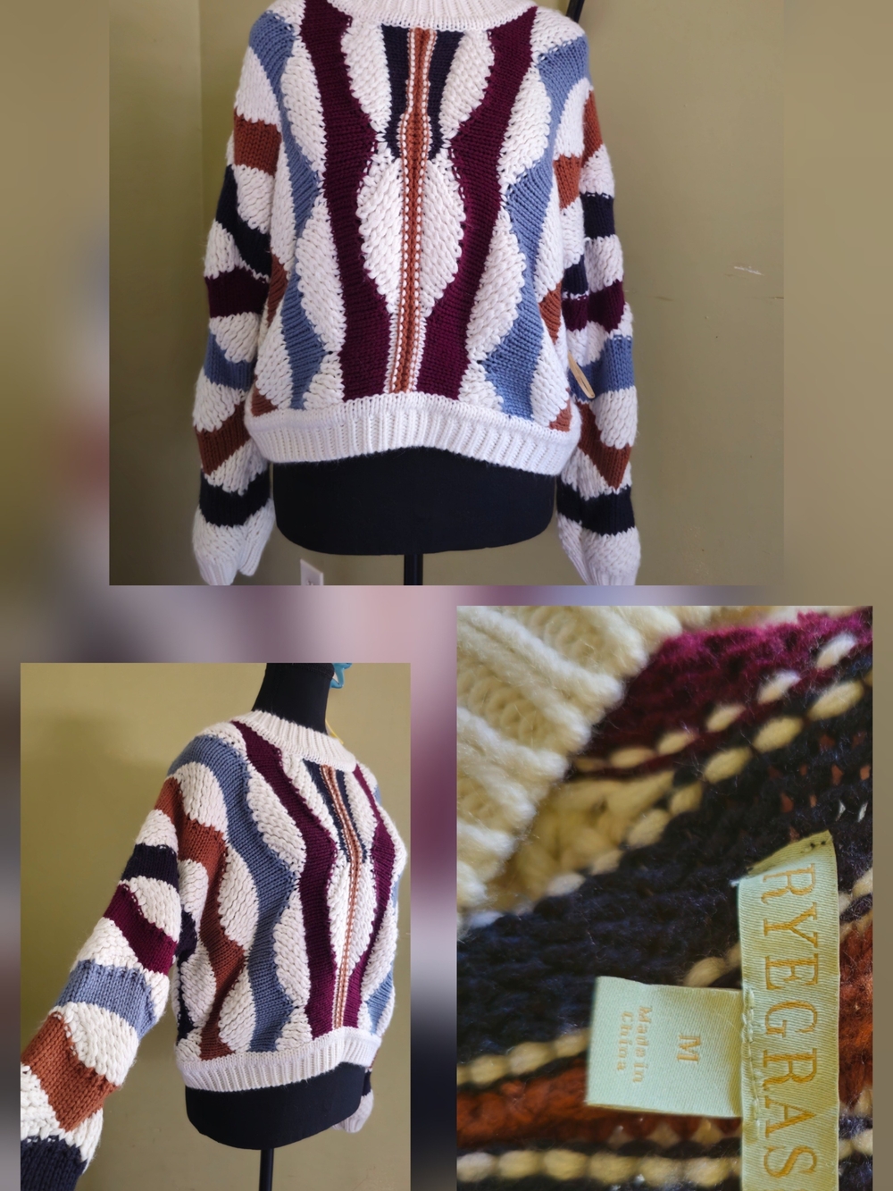 Multicolor Cable Knit Sweater - Women (M)